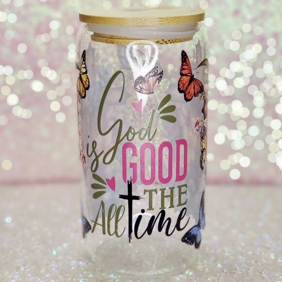 ☕"God Is Good All The Time" Inspirational/Religious 16oz Glass Cup☕-BUNDLE&SAVE - Picture 1 of 6